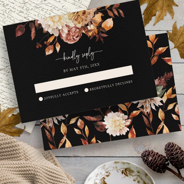 Cartão RSVP Elegante Outono Preto (Elegant Black Fall RSVP Card
)
