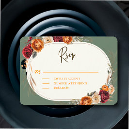 Cartão RSVP Elegante outono queda laranja floral casamento sal