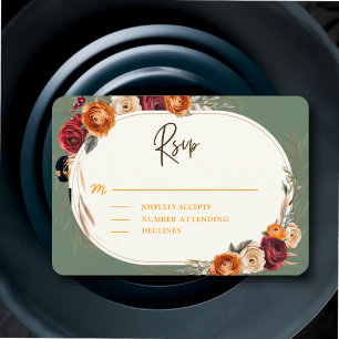 Cartão RSVP Elegante outono queda laranja floral casamento sal