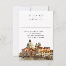 Cartão RSVP Elegante Paisagem Urbana de Veneza em Aquarela Cas