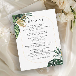 Cartão RSVP Elegante, Palma Verde, Borda Dourada (Imitação)