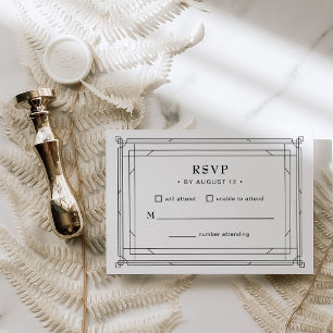 Cartão RSVP Elegante Preto e Branco   Casamento Formal Atempor