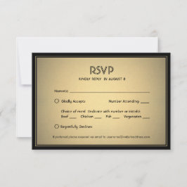 Cartão RSVP Elegante Preto e Dourado com Opções de Refeição