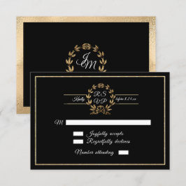 Cartão RSVP Elegante Preto em Dourada Caligrafia por Curva