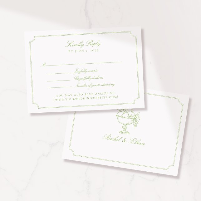 Cartão RSVP Elegante Quadro Duplo Verde Cítrico de Casamento R (Criador carregado)