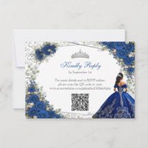Elegante Quinceañera Azul Real e Rosas Prateadas