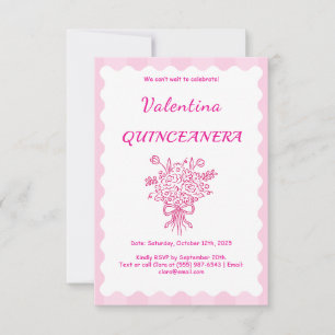 Cartão RSVP Elegante Quinceañera Buquê Floral Rosa e Branco