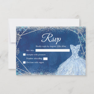 Cartão RSVP Elegante Quinze Anos de Azul Marinho Prateado de I