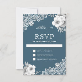 Cartão RSVP Elegante Renda Floral Azul Islâmica Muçulmana