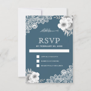 Cartão RSVP Elegante Renda Floral Azul Islâmica Muçulmana