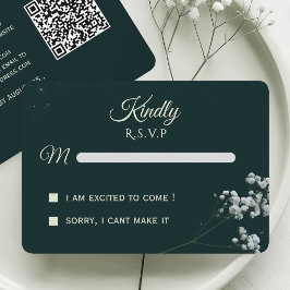 Cartão RSVP Elegante Respiro de Bebê Verde Esmeralda Casamento