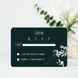 Cartão RSVP Elegante Respiro de Bebê Verde Esmeralda Casamento