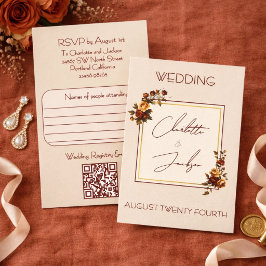 Cartão RSVP Elegante Romântico Rosa Enferrujado Casamento de O