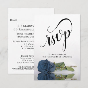 Cartão RSVP Elegante Rosa Azul Aço Empoeirada de Haste Longa p