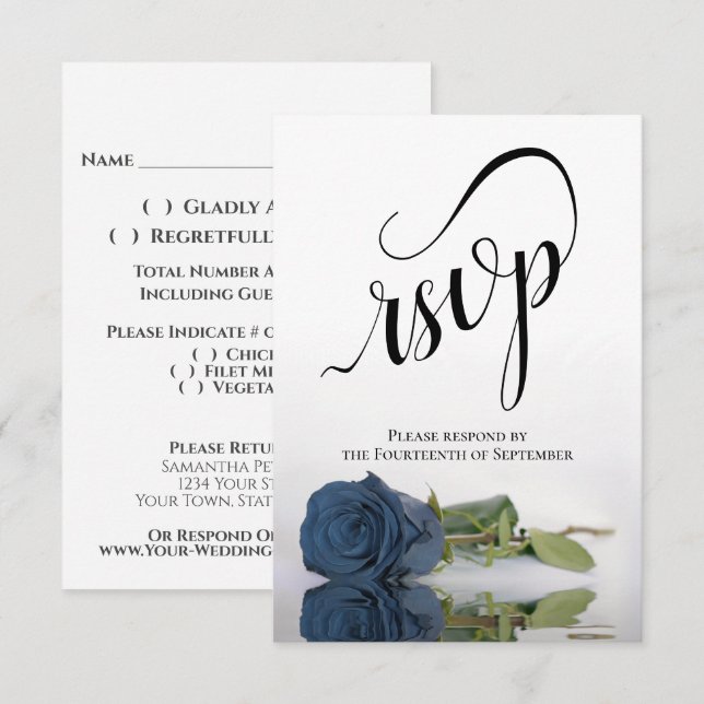 Cartão RSVP Elegante Rosa Azul Aço Empoeirada de Haste Longa p (Frente/Verso)
