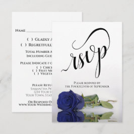 Cartão RSVP Elegante Rosa Azul-Marinho de Haste Longa para Cas