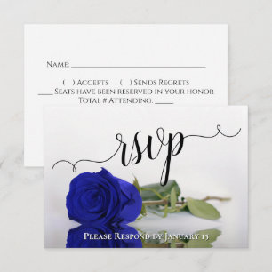 Cartão RSVP Elegante Rosa Azul Real Refletora Viva Casamento