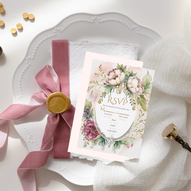Cartão RSVP Elegante rosa Blush Romântico Rustic Casamento RSV (Criador carregado)