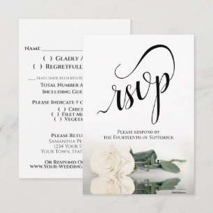 Cartão RSVP Elegante Rosa Branca Marfim de Haste Longa para Ca