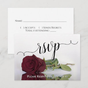 Cartão RSVP Elegante Rosa Burgundy de Haste Longa para Casamen