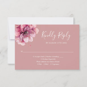 Cartão RSVP Elegante Rosa Desbotado Floral Aquarela Casamento