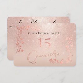 Cartão RSVP Elegante Rosa Dourada Glitter Foil Floral Quincean