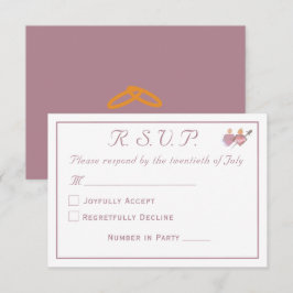 Cartão RSVP Elegante Rosa Empoeirada Dois Corações Casamento C