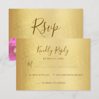 Cartão RSVP Elegante Rosa Magenta Floral Bat Mitzvah Dourado