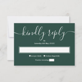 Cartão RSVP Elegante Roteiro Minimalista Moderno Verde Esmeral