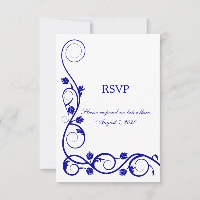 Cartão RSVP Elegante Royal Blue Swirls (Frente)