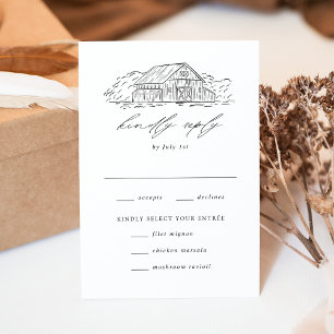 Cartão RSVP Elegante Rustic Barn Wedding Meal Choice