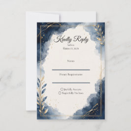 Cartão RSVP Elegante Safira Luxo Minimalista Casamento