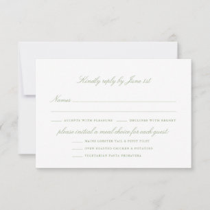 Cartão RSVP Elegante Sage Green Com Casamento De Opções De Ref