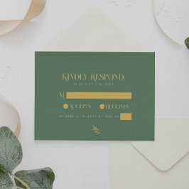 Cartão RSVP Elegante Sage Green E Dourado Casamento