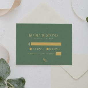 Cartão RSVP Elegante Sage Green E Dourado Casamento