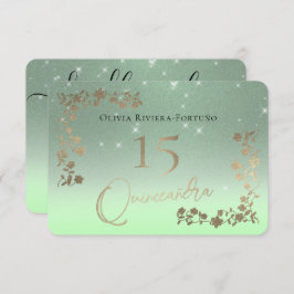 Cartão RSVP Elegante Sage Verde Glitter Quinto Ffloral Quincea