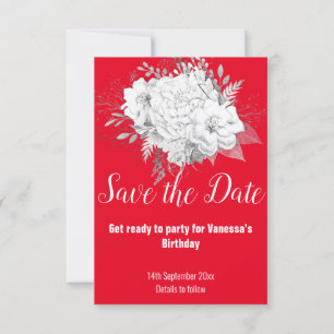 CARTÃO RSVP ELEGANTE SALVE O DIA FLORAL VERMELHO E BRANCO