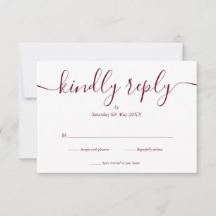 Cartão RSVP Elegante Script Burgundy Simples