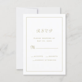 Cartão RSVP Elegante Script Caligrafia Dourado Branco Enclosur