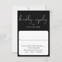 Cartão RSVP Elegante Script Calligraphy Casamento Preto e Bran