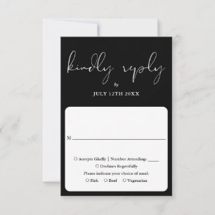 Cartão RSVP Elegante Script Calligraphy Casamento Preto e Bran