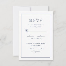 Cartão RSVP Elegante Script Meal Choice Blue Wedding Enclosure