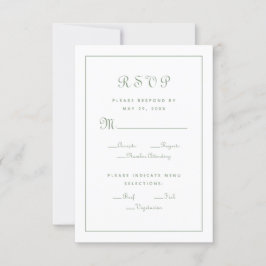 Cartão RSVP Elegante Script Meal Green White Wedding Enclosure