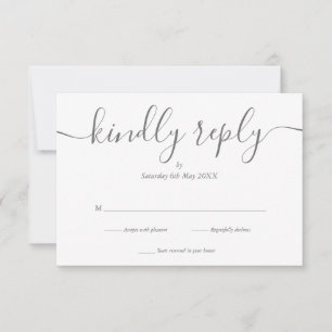 Cartão RSVP Elegante Script Simples Cinza e Branco