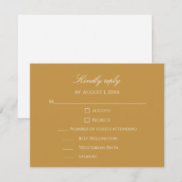 Cartão RSVP Elegante Simples Boda Personalizada Dourado e Bran