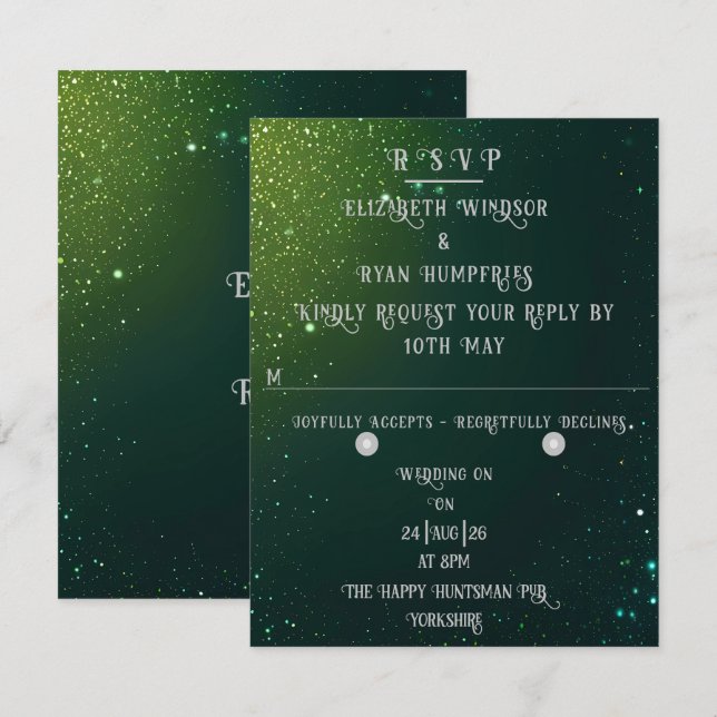 Cartão RSVP Elegante Sparkle Wedding (Frente/Verso)
