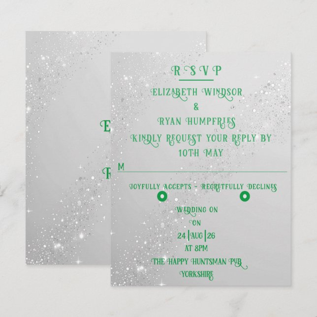 Cartão RSVP Elegante Sparkle Wedding (Frente/Verso)