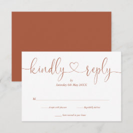 Cartão RSVP Elegante Terracotta Script Heart gentilmente Respo