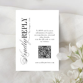 Cartão RSVP Elegante Tipografia Atemporal Casamento código QR 