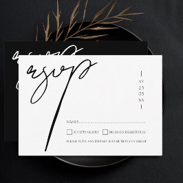 Cartão RSVP Elegante Tipografia de Letra de Casamento Preto e